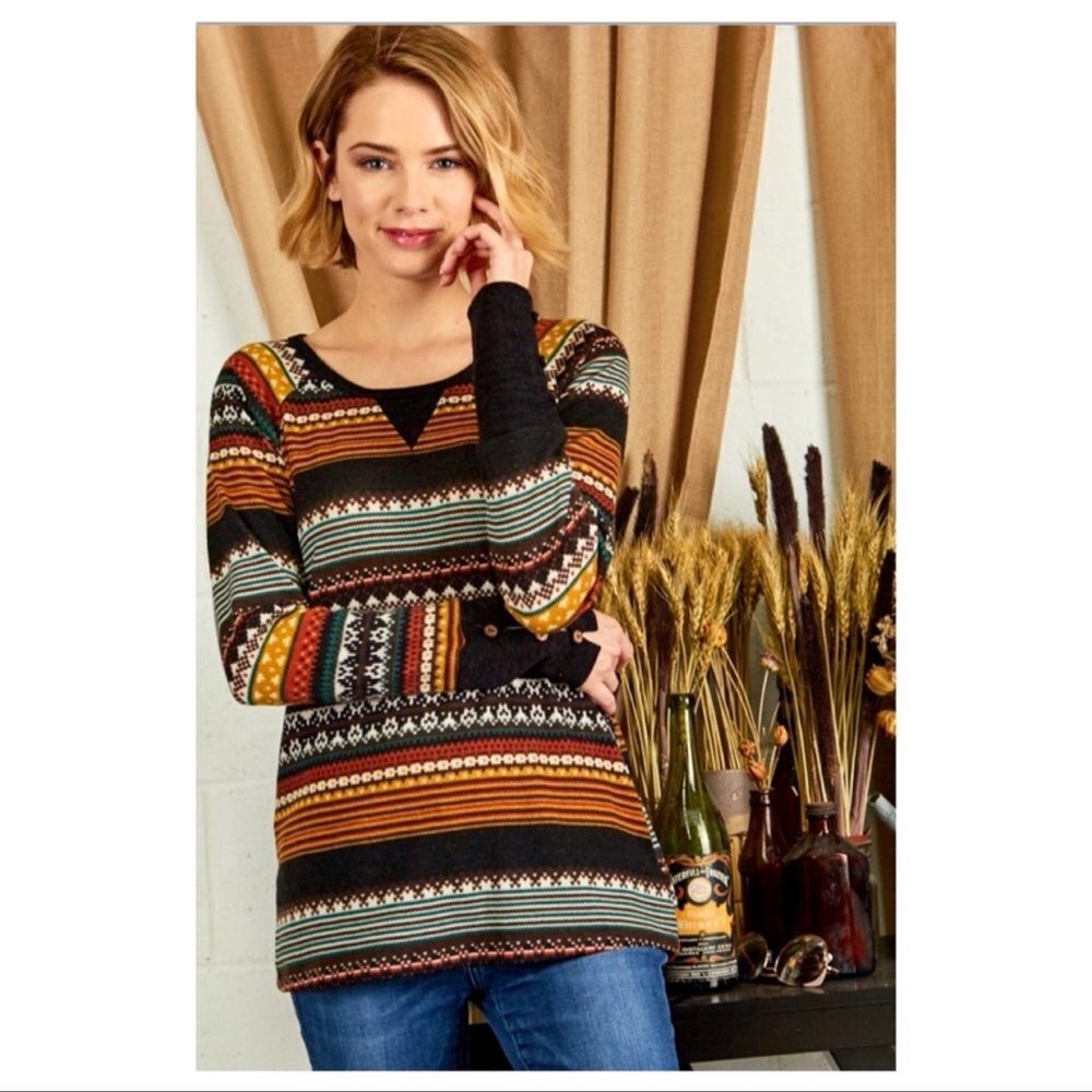 NWT P.S. Kate Soft Hacci Multicolor Multiprint Top Sizes S, M